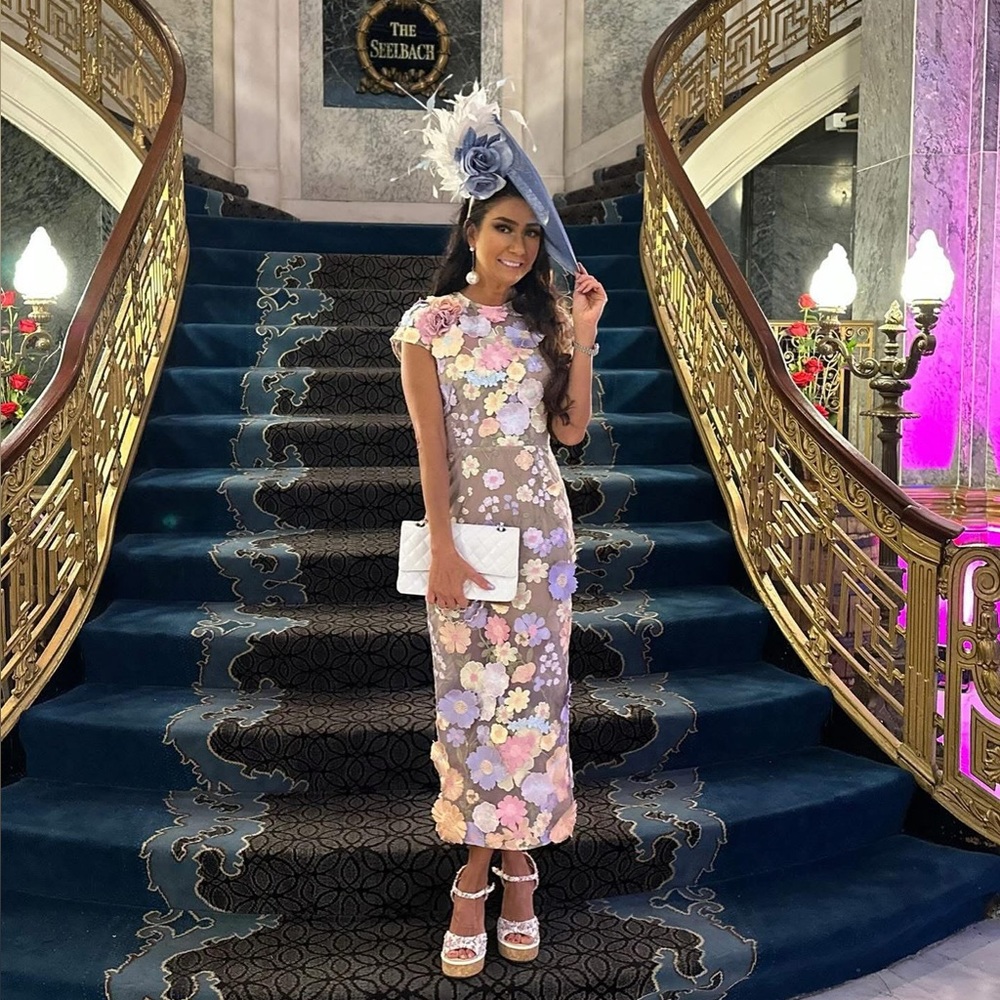 Bronx and Banco JASMINE CAPSLEEVE PASTEL MULTI MIDI DRESS Floral Pink Dress